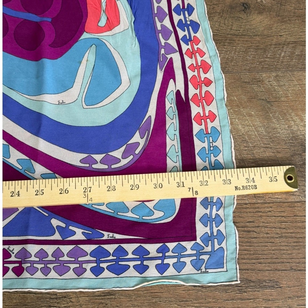 Emilio Pucci Vintage Silk Scarf Psychedelic Butterfly Geometric Purple Blue Pink - Picture 10 of 16